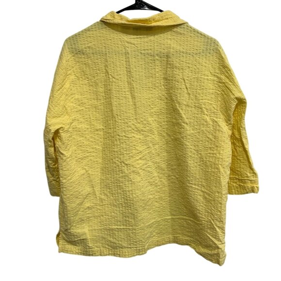 Hillard & Hanson Womens XL Yellow Textured Button-Up Shirt Lightweight Top - Picture 2 of 9